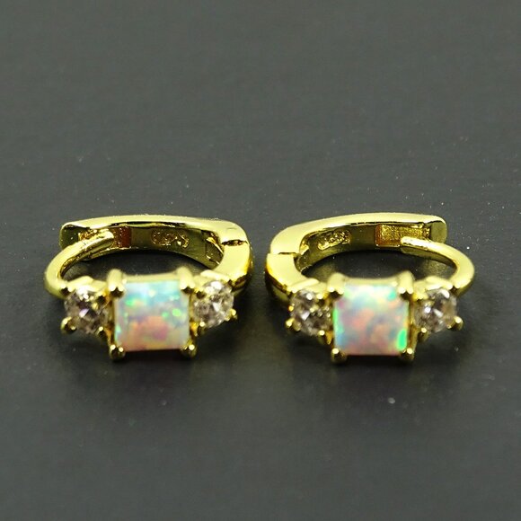 SAVVY CIE JEWELRY October Birthstone Gold Plated Kyocera Opal & CZ Hoop … - Picture 2 of 9